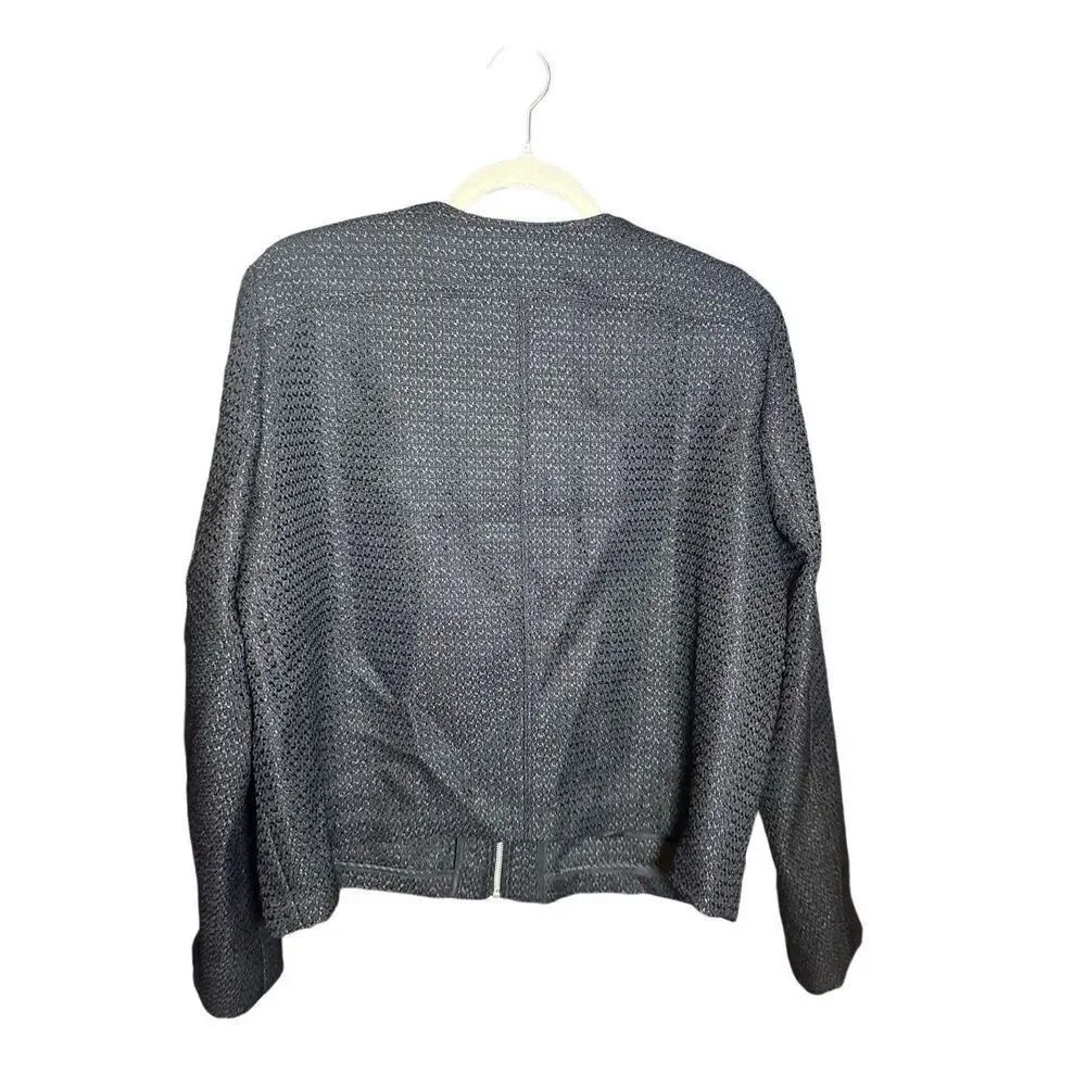 Adrienne‎ Vittadini Womens Black Textured Zip-Up Blazer Sz XL
